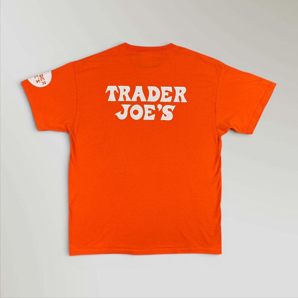 Trader Joe's T-Shirt Short Sleeve Employee Crew Tee Orange Uniform Size Large